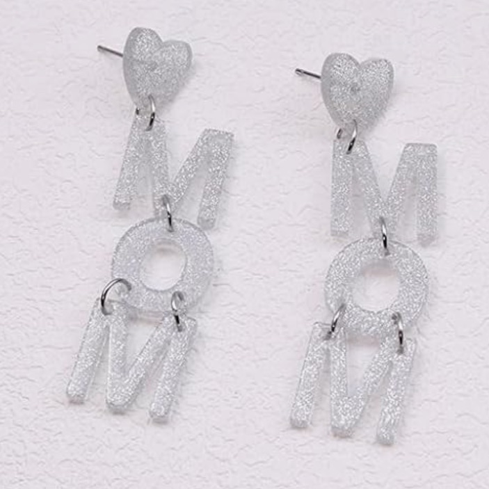 Mom Earrings Silver Color With Heart